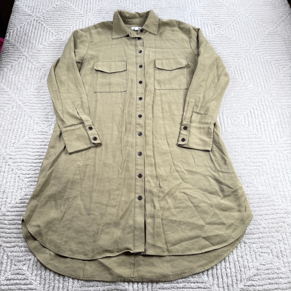 Nordstrom Shirt Dress Womens Medium Olive Khaki Utility Safari Earthy Gorpcore - Picture 1 of 11